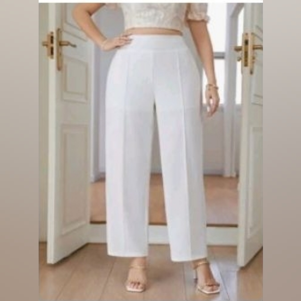 Elegant White Women's Plus Size Pants